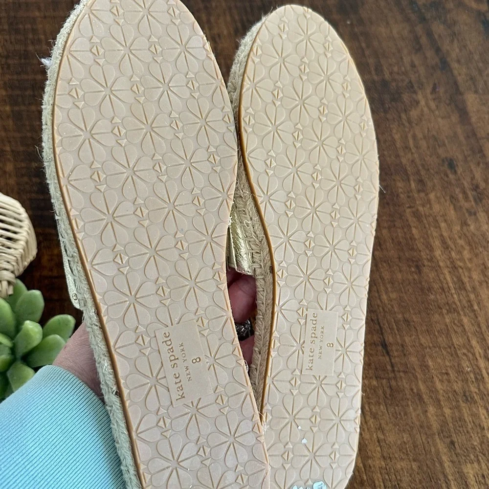 Kate Spade | Giovanna Gold Crinkle Leather Slip-on Espadrille Sandals, Size 8